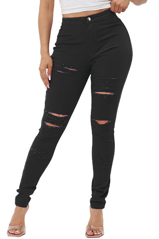 COLORFUL SUPER STRETCH HIGH WAIST RIPPED SKINNY PANTS(DWP1003R) <Bundle>