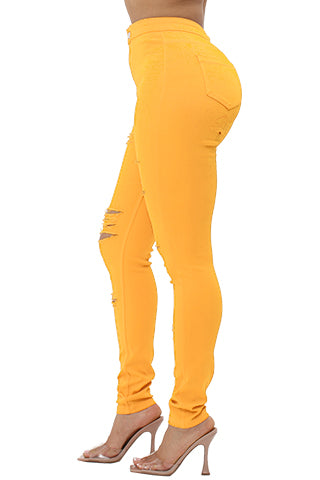 COLORFUL SUPER STRETCH HIGH WAIST RIPPED SKINNY PANTS(DWP1003R) <Bundle>