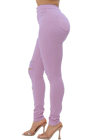 COLORFUL SUPER STRETCH HIGH WAIST RIPPED SKINNY PANTS(DWP1003R) <Bundle>