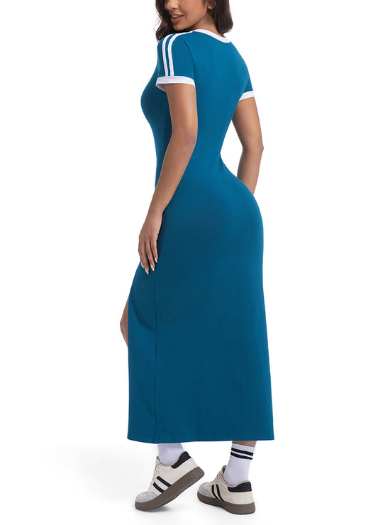 SPORTY CONTRAST V-NECK MAXI DRESS(MMD1019) <Bundle>