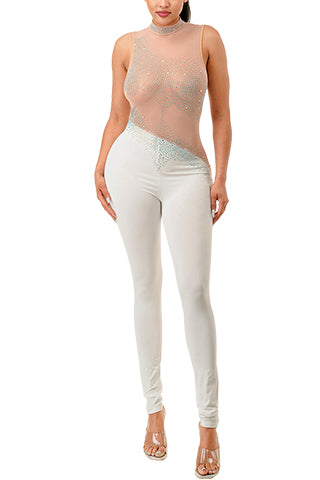 SLEEVELESS ELEGANT RHINESTONE PARTY JUMPSUIT(MMJ1009) <Bundle>