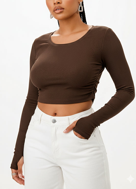 SIDE SHIRRING LONG SLEEVE RIB CROP TOP(MMT3004) <Bundle>