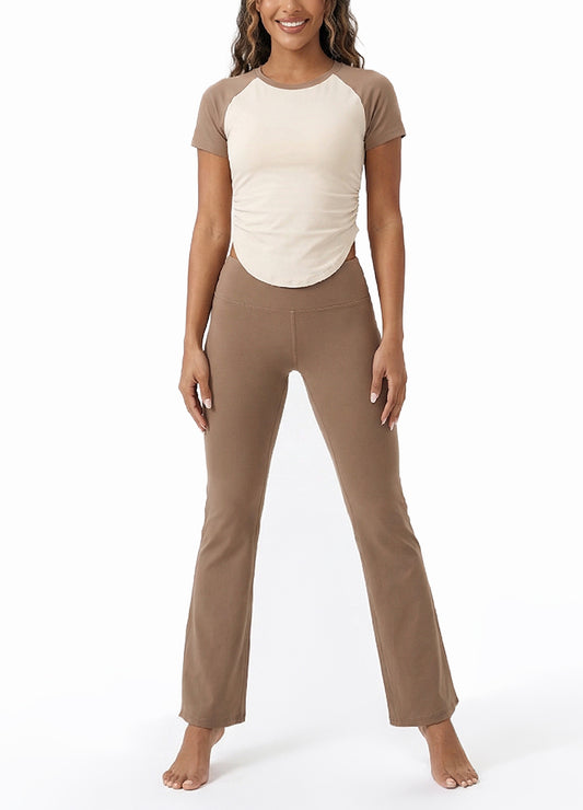 COLOR-BLOCKED SHORTSLEEVE FLARED PANTS SET(MMS4005) <Bundle>