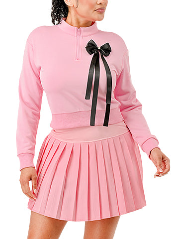 PLEATED SKIRT HALF ZIP UP SET WITH RIBBON(MMS8022) <Bundle>