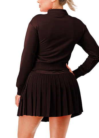 PLEATED SKIRT HALF ZIP UP SET WITH RIBBON(MMS8022) <Bundle>