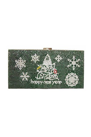 CHRISTMAS PRINT EVENING RHINESTONE CLUTCH 8.07W*2.36H*4.13D(6698) <Bundle>