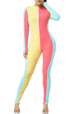 3COLOR BLOCK MOCK HALF ZIP UP JUMPSUIT(D1904) <Bundle>