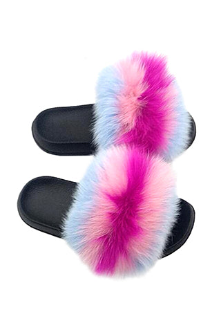 FOX FUR COLOR STRIPE SLIPPER-A(H10) <Bundle>