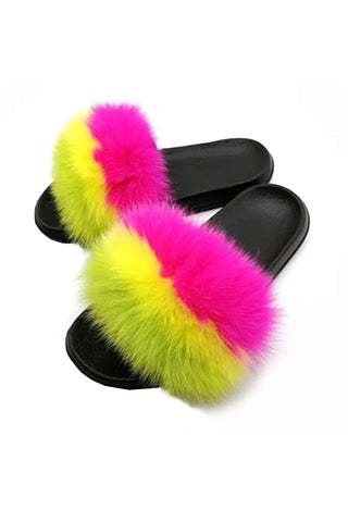 FOX FUR COLOR STRIPE SLIPPER-B(H2) <Bundle>