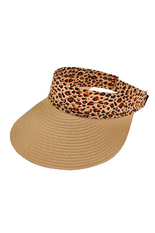 FAUX STRAW VISOR WITH LEOPARD BAND(H3108) <Bundle>