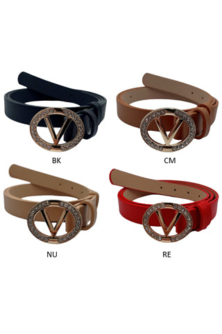 PU GOLD/CLEAR V BUCKLE BELT 34.5"L*1"W(MA0164) <Bundle>
