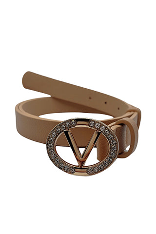 PU GOLD/CLEAR V BUCKLE BELT 34.5"L*1"W(MA0164) <Bundle>