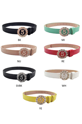 PU GOLD/CLEAR "5" BUCKLE BELT 34.5"L*1"W(MA0168) <Bundle>