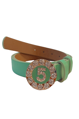 PU GOLD/CLEAR "5" BUCKLE BELT 34.5"L*1"W(MA0168) <Bundle>