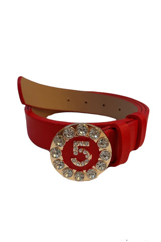 PU GOLD/CLEAR "5" BUCKLE BELT 34.5"L*1"W(MA0168) <Bundle>