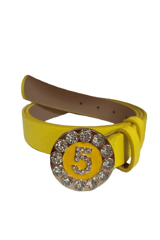 PU GOLD/CLEAR "5" BUCKLE BELT 34.5"L*1"W(MA0168) <Bundle>