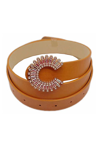 PU+GOLD/CLEAR BUCKLE BELT 45"(L)*1.3"(W)(MA0249) <Bundle>