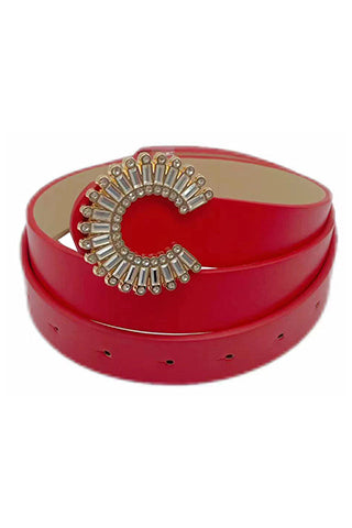 PU+GOLD/CLEAR BUCKLE BELT 45"(L)*1.3"(W)(MA0249) <Bundle>