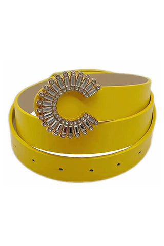 PU+GOLD/CLEAR BUCKLE BELT 45"(L)*1.3"(W)(MA0249) <Bundle>