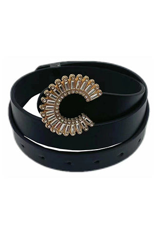 PU+GOLD/CLEAR BUCKLE BELT 45"(L)*1.3"(W)(MA0249) <Bundle>