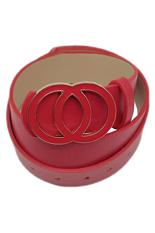 PU DOUBLE CIRCLE BUCKLE BELT L 43" x W 1.5" (MA0255) <Bundle>
