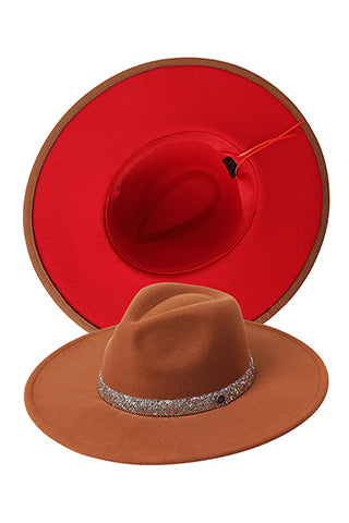FEDORA HAT WITH STONE CHAIN BRIM 9.5CM(MMA3004) <Bundle>
