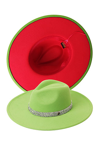 FEDORA HAT WITH STONE CHAIN BRIM 9.5CM(MMA3004) <Bundle>