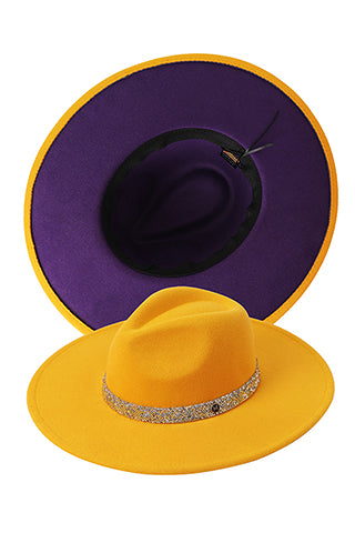 FEDORA HAT WITH STONE CHAIN BRIM 9.5CM(MMA3004) <Bundle>