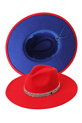 FEDORA HAT WITH STONE CHAIN BRIM 9.5CM(MMA3004) <Bundle>