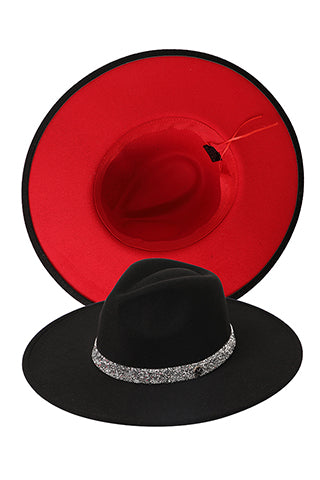 FEDORA HAT WITH STONE CHAIN BRIM 9.5CM(MMA3004) <Bundle>