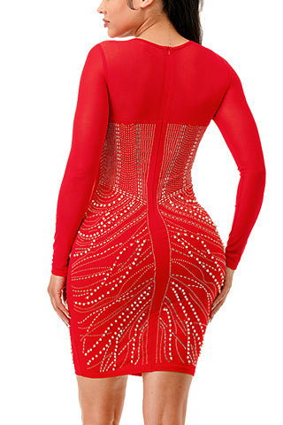 LONG SLEEVE WAIST FEATHER SEXY RHINESTONE DRESS(MMD3008) <Bundle>