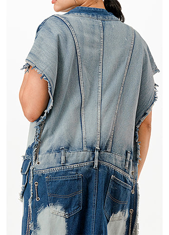 PATCHWORK SLEEVELESS CARDIGAN DENIM JACKET(MMO1004) <Bundle>