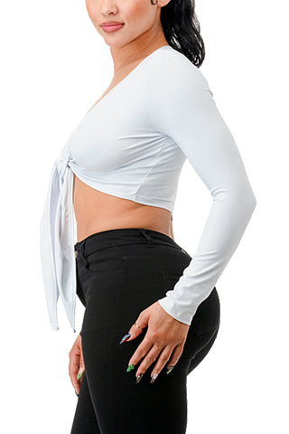 TIE UP LONG SLEEVE CROP TOP(MMT1012) <Bundle>