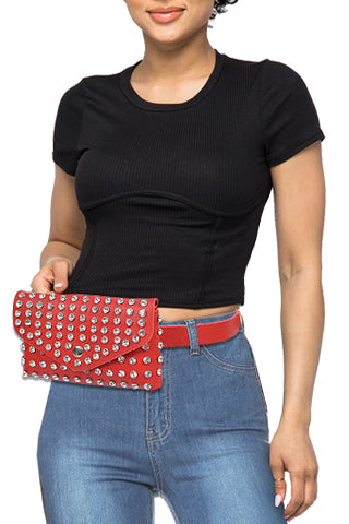 Studded Fashion Fanny Pack 6.75W*3.75H*1D(PB7597) <Bundle>
