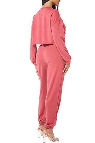 CUTTING DAMAGED LONGSLEEVE JOGGER SET(ST1372) <Bundle>