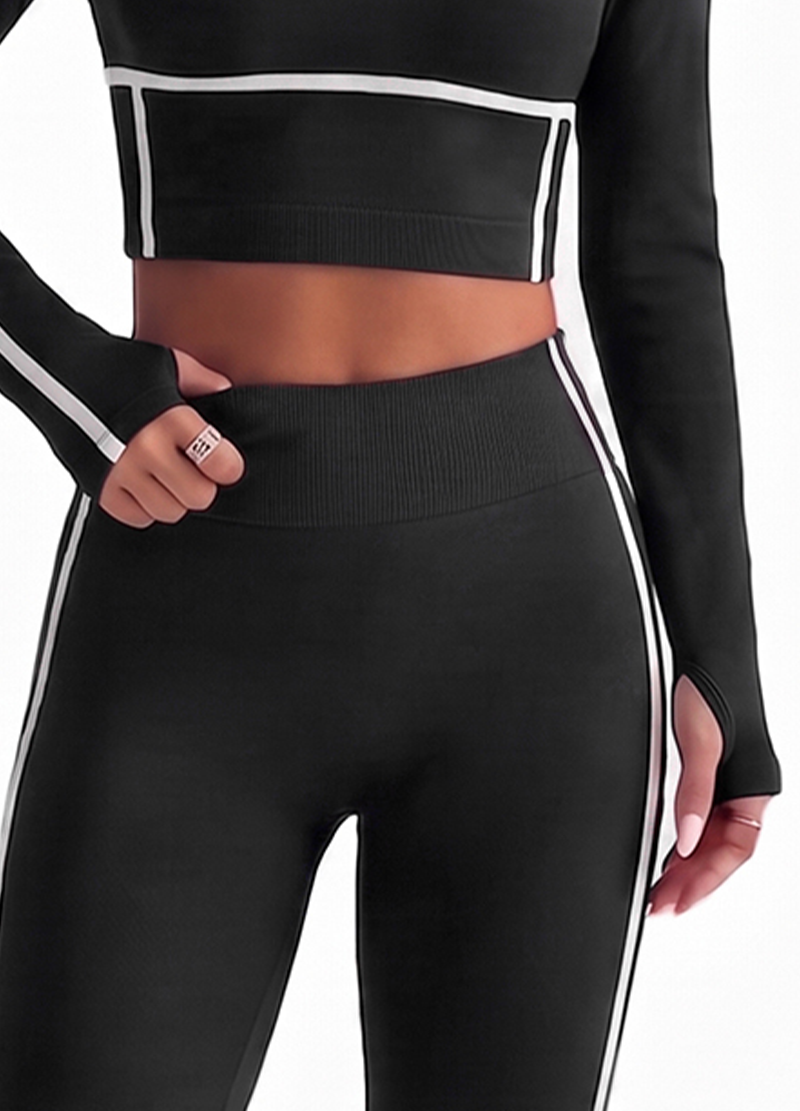 CONTRAST PIPING RIBBED LONG SLEEVE FLARED PANTS SET(MMS3024) <Bundle>