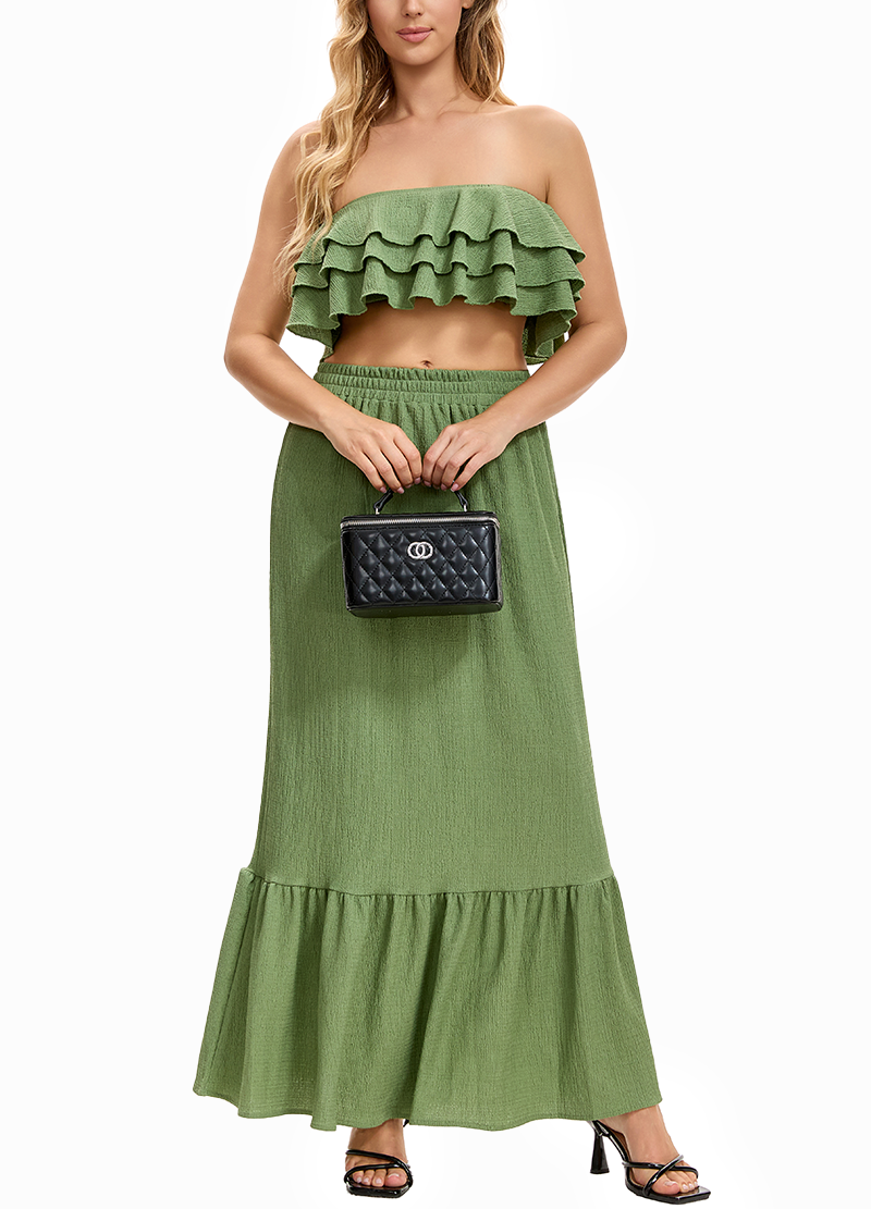 LAYERED RUFFLE BANDEAU TOP & LONG SKIRT SET(MMS8037) <Bundle>