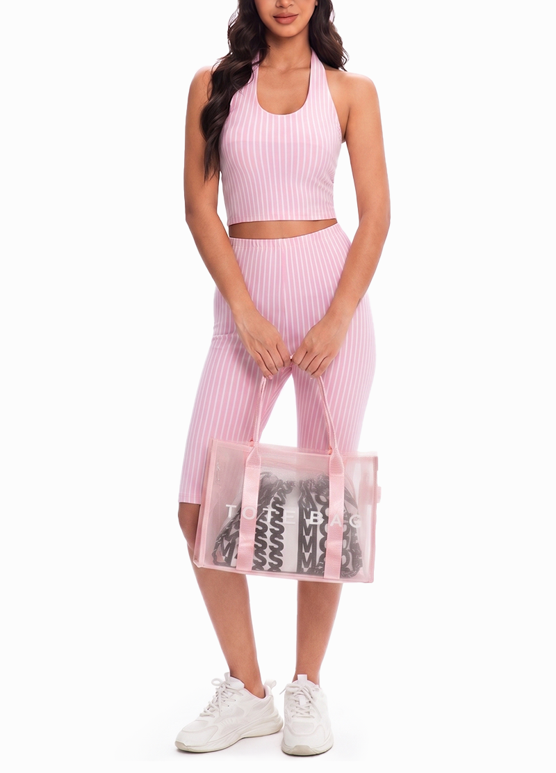 VERTICAL STRIPED HALTER TOP & BIKER SHORTS SET(MMS7027) <Bundle>