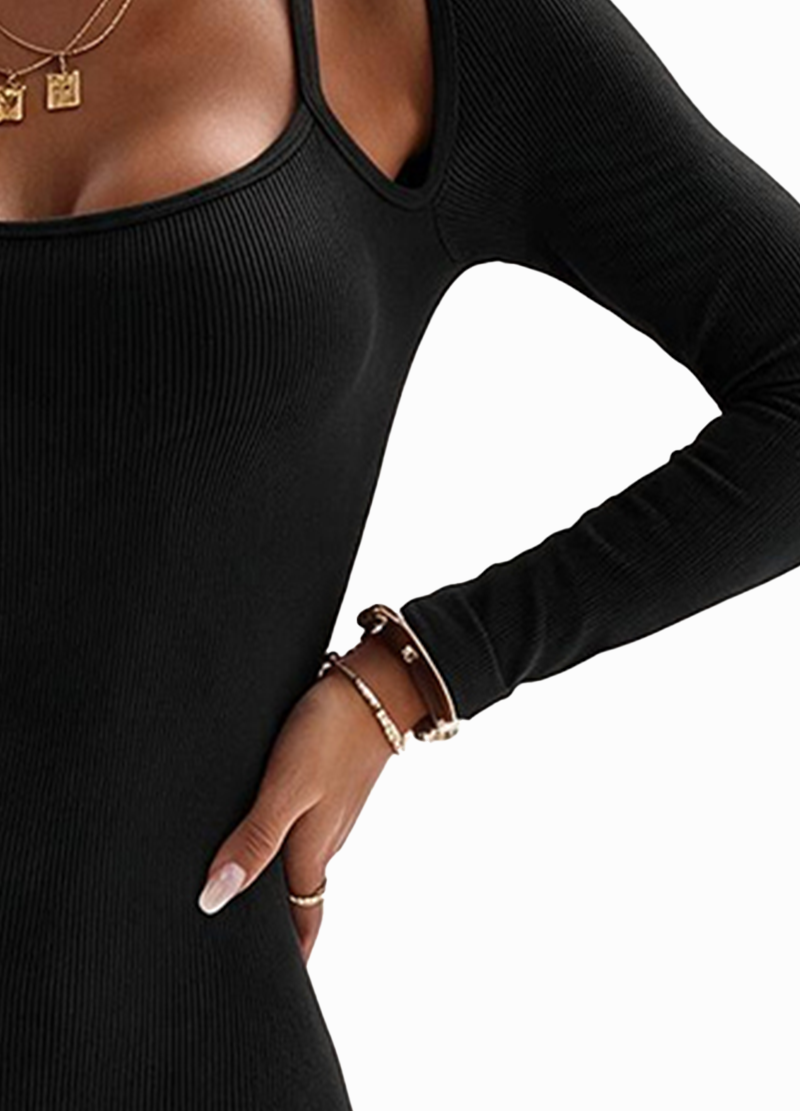 HALTER STRAP SLIM-FIT LONG SLEEVE FLARE JUMPSUIT(MMJ1062) <Bundle>