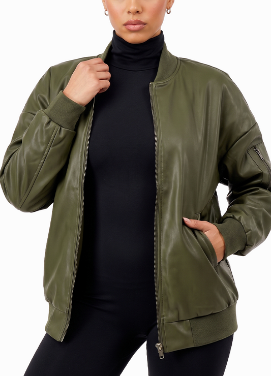 PADDED LONG FAUX LEATHER JACKET(MMO4005) <Bundle>