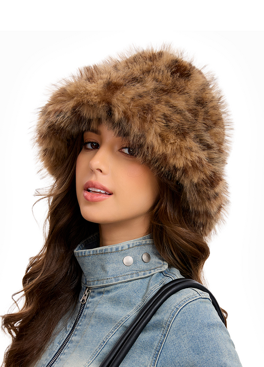 FUZZY FAUX FUR LEOPARD PRINT BUCKET HAT(MMA3011) <Bundle>
