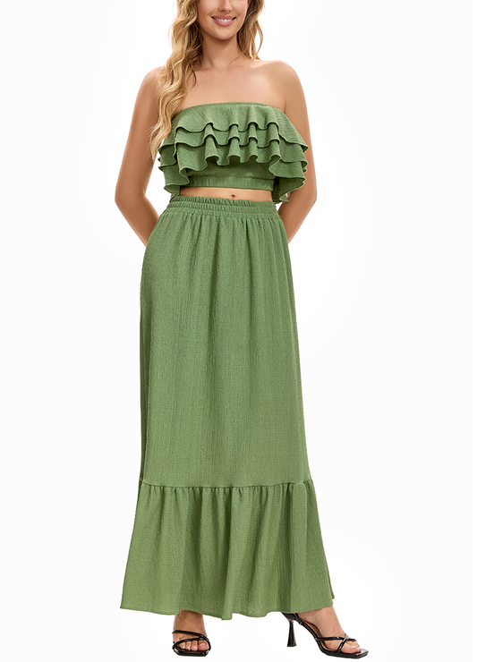 LAYERED RUFFLE BANDEAU TOP & LONG SKIRT SET(MMS8037) <Bundle>