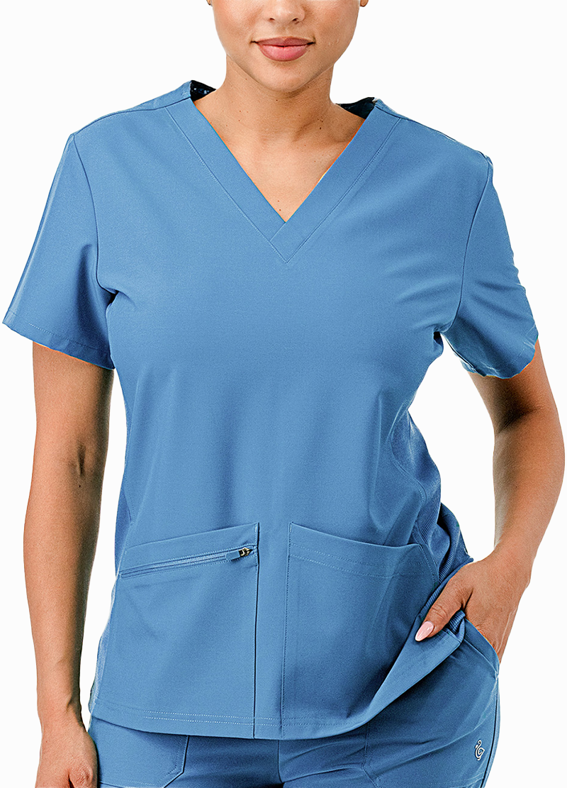 SCRUBS TOP WITH SIDE RIB(DWHT1001) <Bundle>