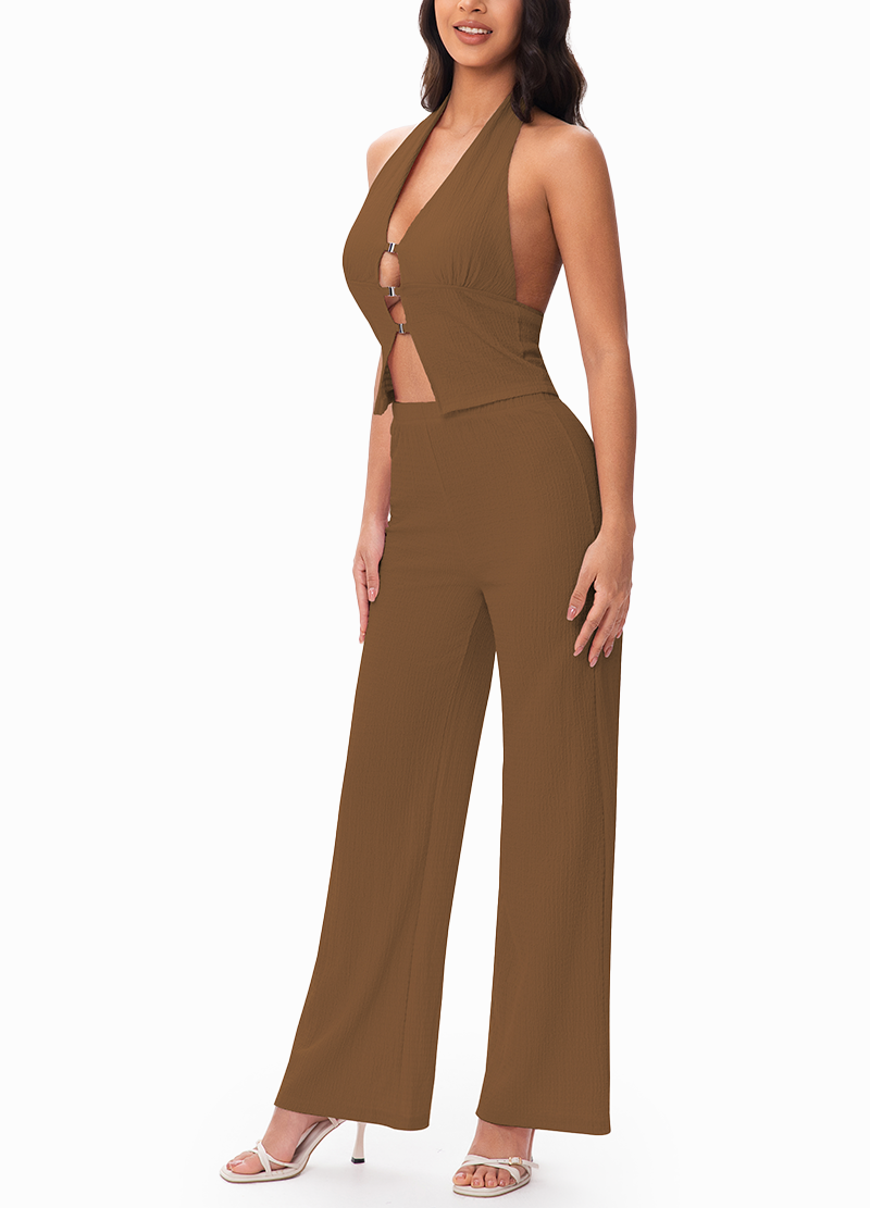 THREE-BUTTON OPEN VEST WIDE-LEG PANTS SET(MMS5021) <Bundle>