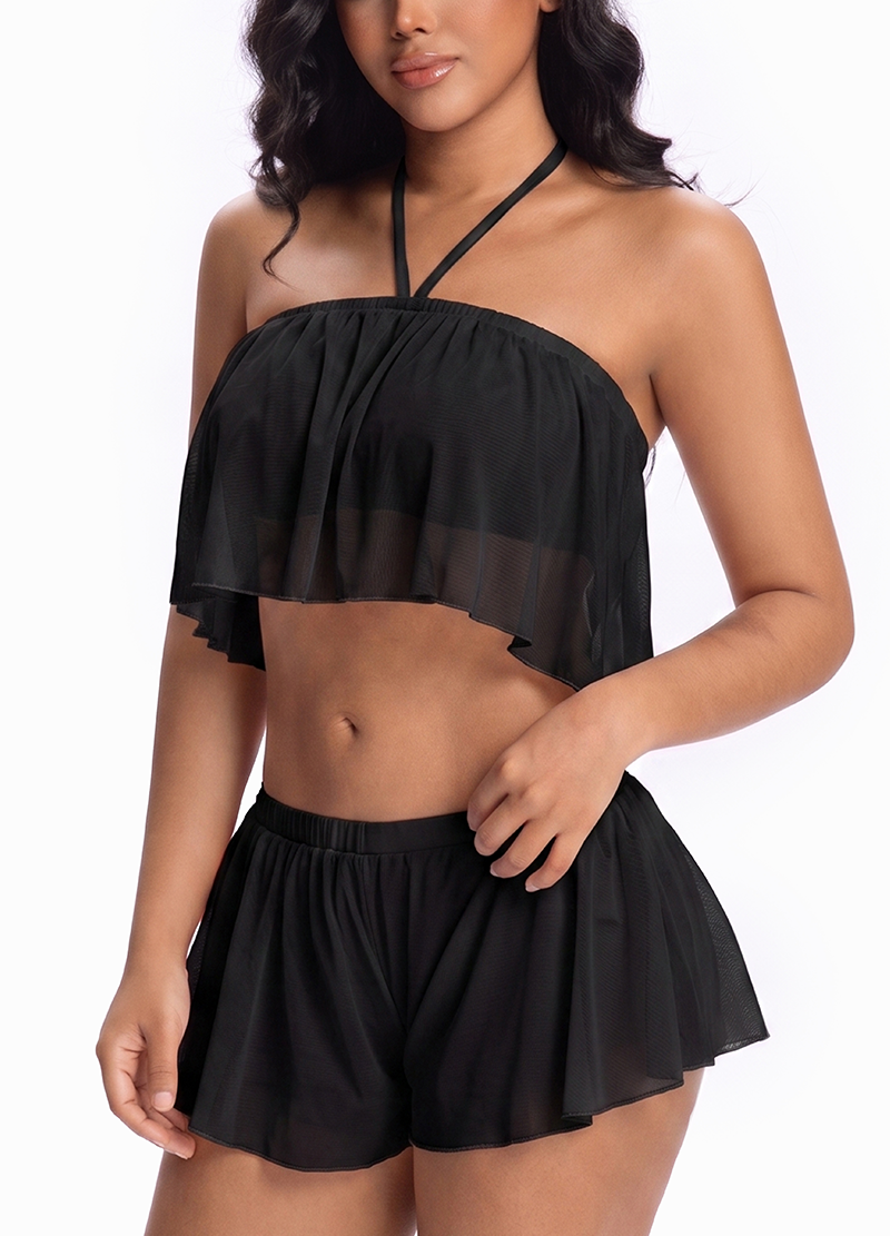 COLORFUL MESH OFF-SHOULDER SLEEVELESS TOP & RUFFLE SKORT SET(MMS7043) <Bundle>