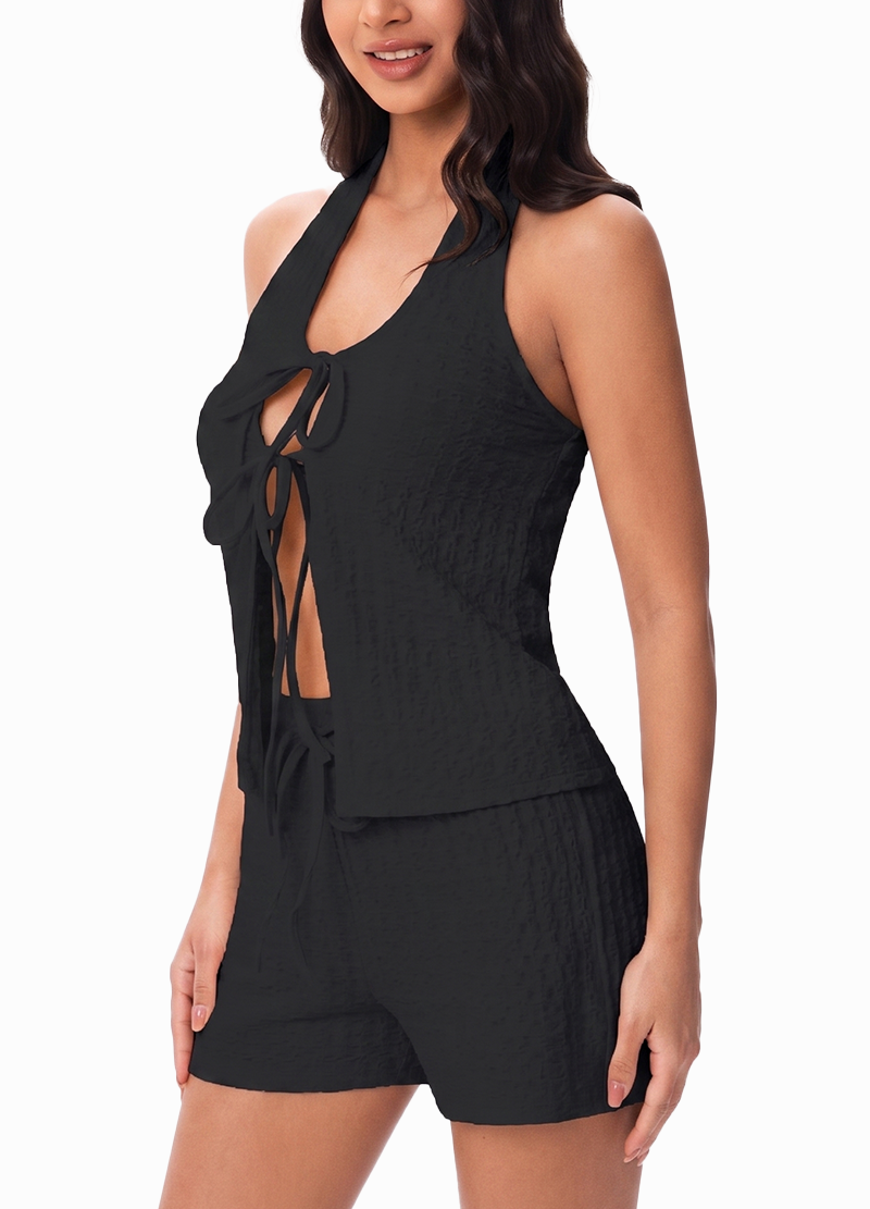 FRONT DOUBLE STRAP HALTER TOP & SHORTS SET(MMS7028) <Bundle>