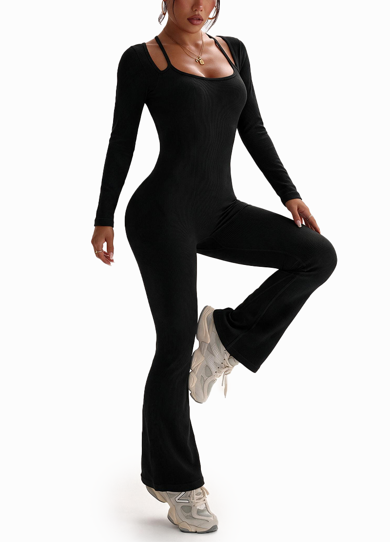 HALTER STRAP SLIM-FIT LONG SLEEVE FLARE JUMPSUIT(MMJ1062) <Bundle>