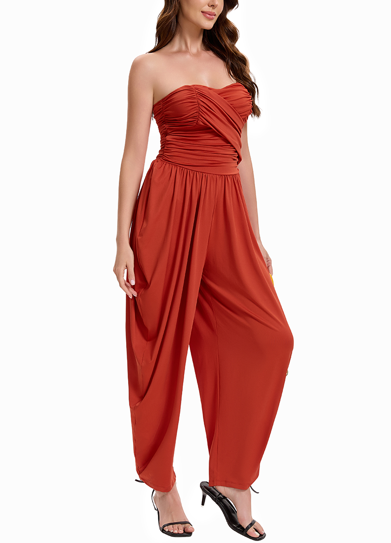 STRAPLESS CROSS RUCHED DROP-CROTCH WIDE-LEG JUMPSUIT(MMJ1059) <Bundle>