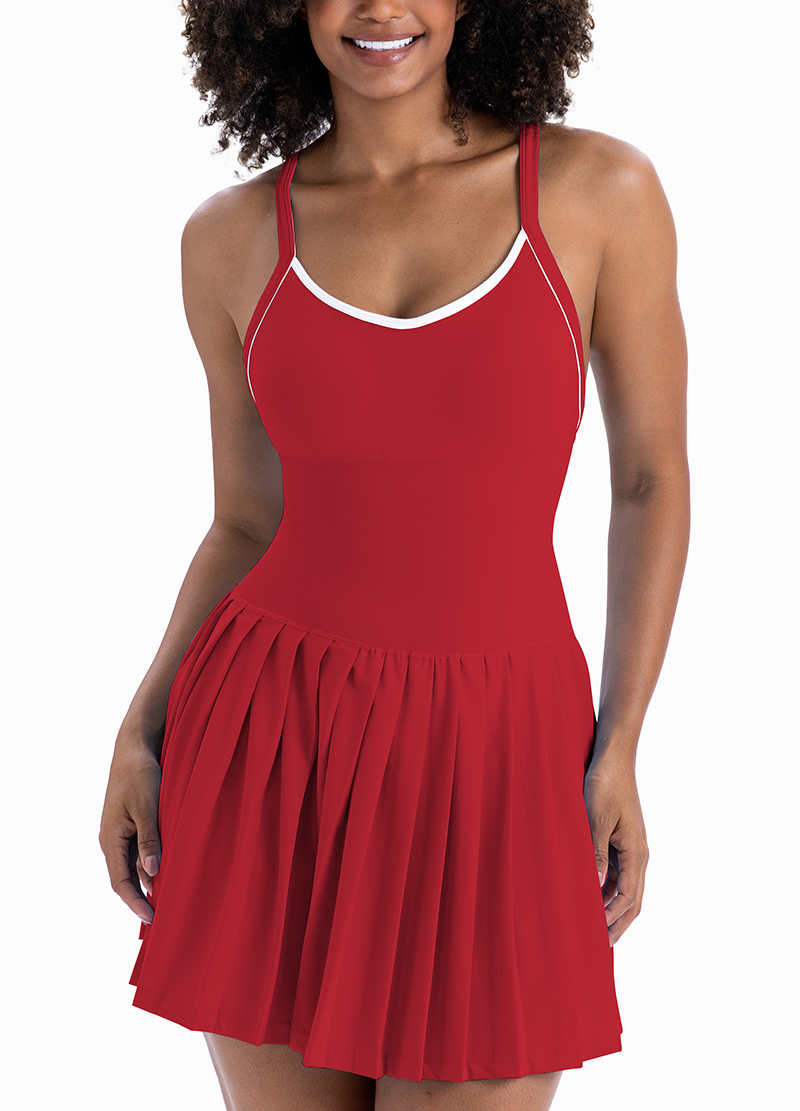 CROSS-BACK ADJUSTABLE STRAP PLEATED DRESS(MMD3032) <Bundle>