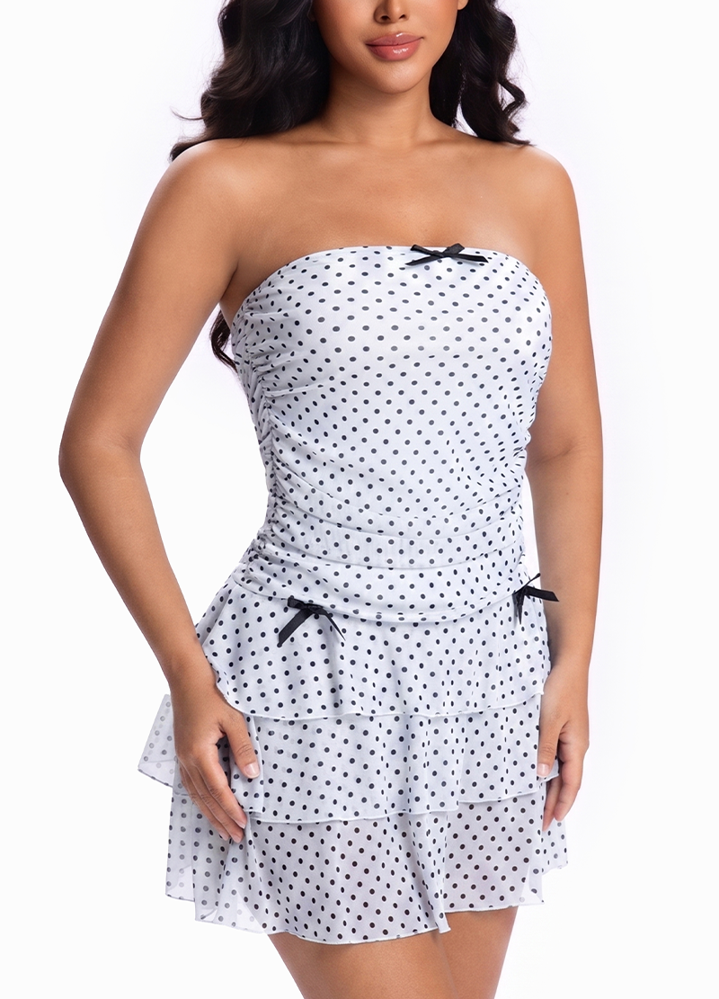 POLKA DOT STRAPLESS RUCHED RUFFLE SKIRT SET(MMD3038) <Bundle>